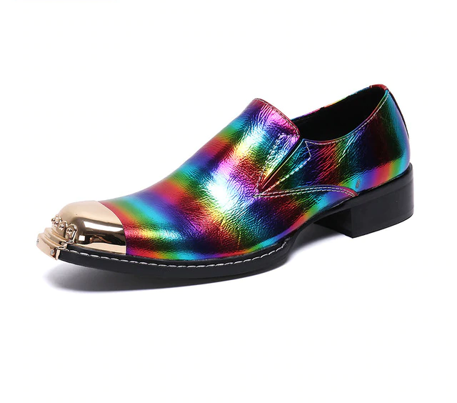 Square Toe Black Rainbow Formal Prom Style Men Loafers Shoes