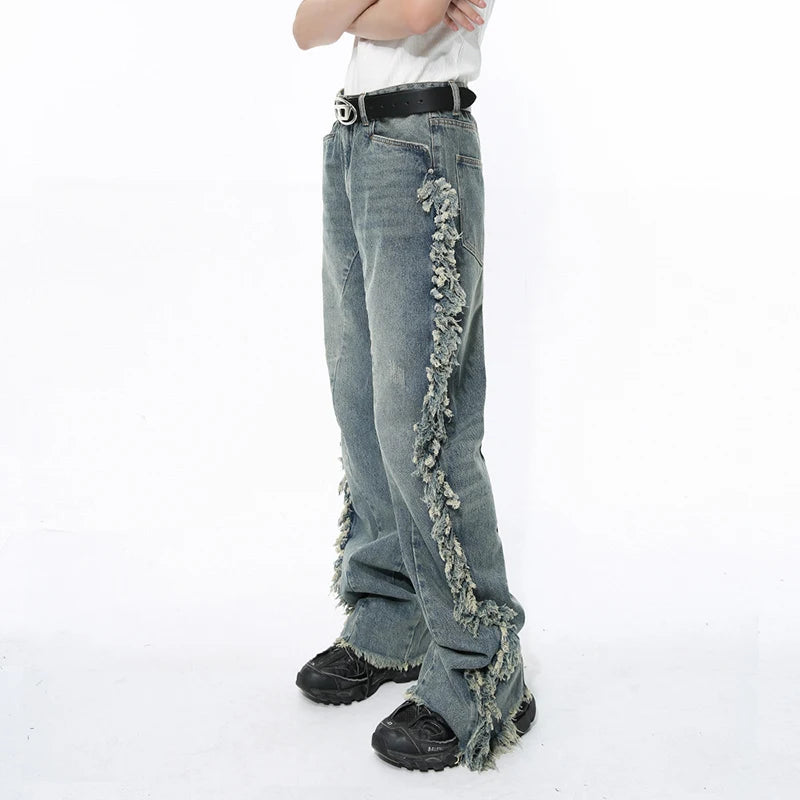 Ragged Edge Splicing Loose Jeans