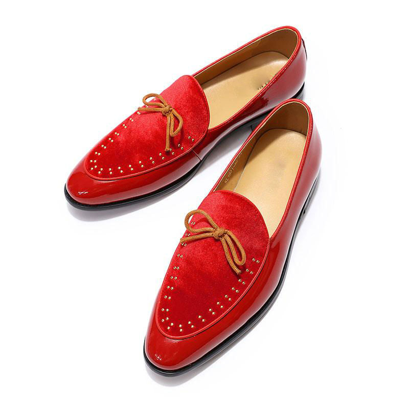 Bow Knot Detail Breathable Leather and Velvet Combination Men Loafers Shoes - FanFreakz