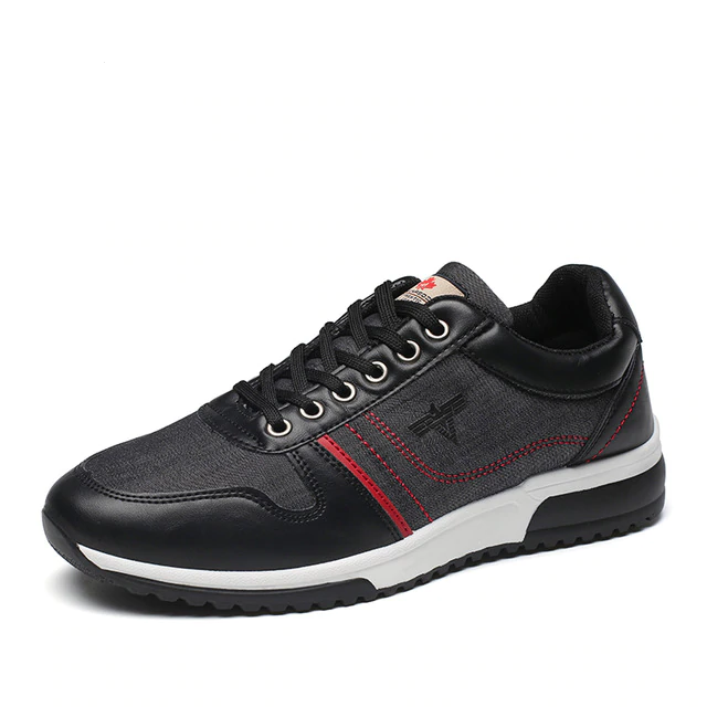 Zapatillas casuales de hombre con cordones de mezclilla semi cuero