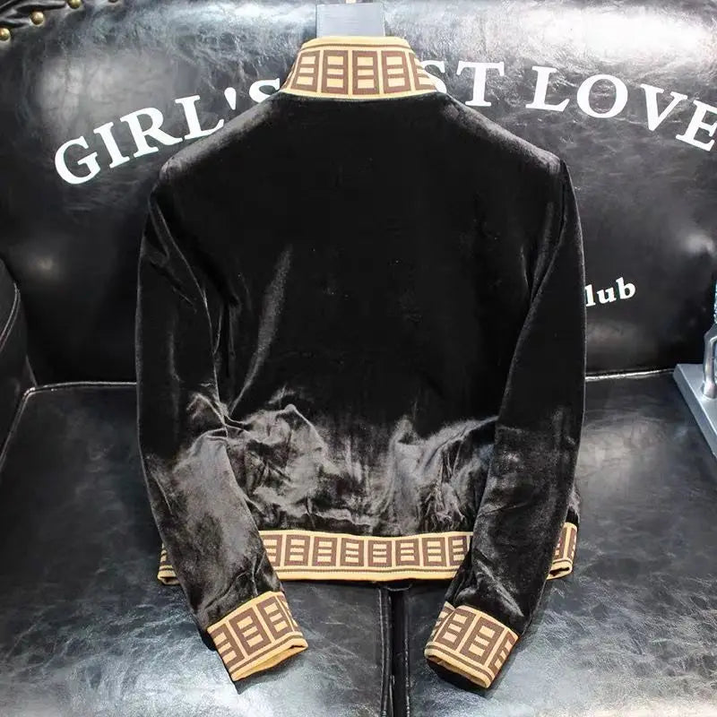 Black Geometric Patchwork Velvet Sweater