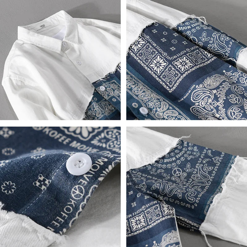Patchwork Paisley Solid Cotton Shirt