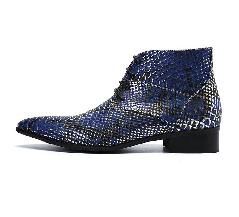 Bottines de luxe à bout pointu pour hommes à motif bleu