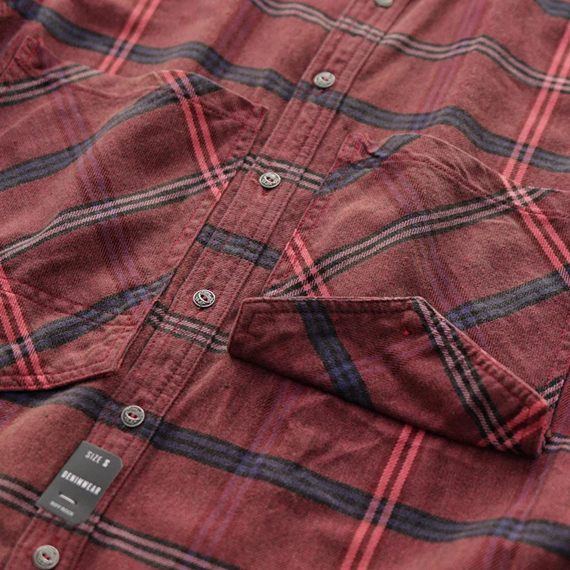 Retro Long-Sleeve Cargo Plaid Shirt