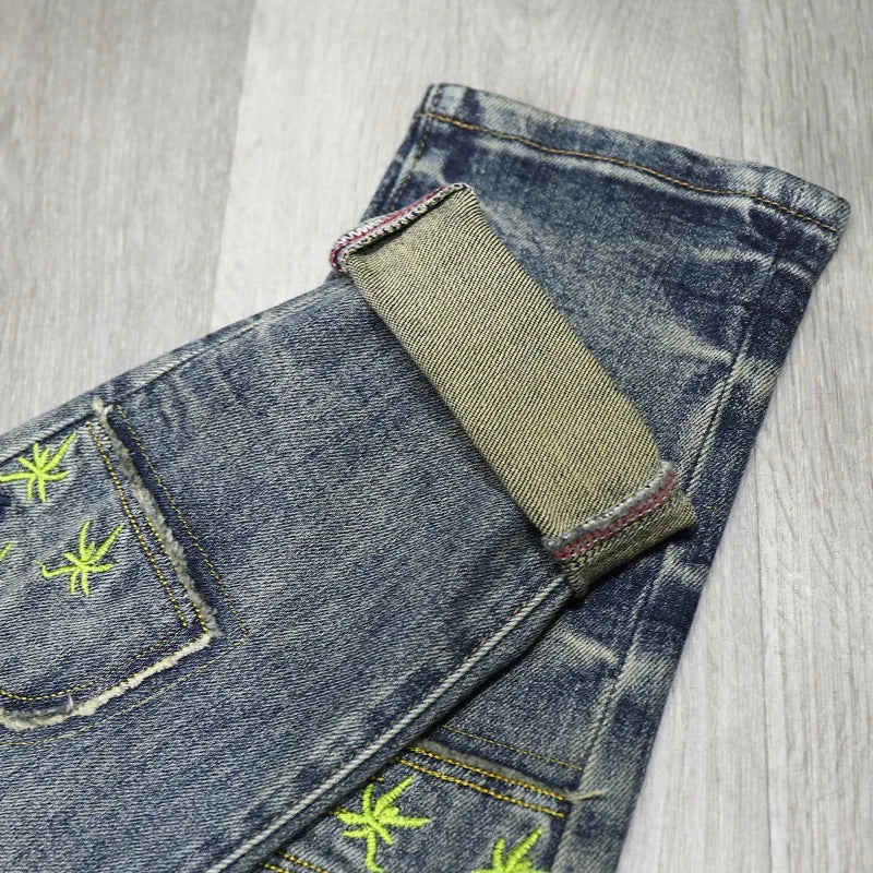 Embroidery Splicing Retro Distressed Jeans