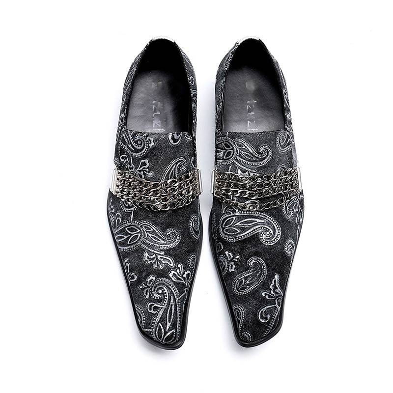 Vintage Pointed Toe Paisley with Chain Ornament Detail Men Shoes
