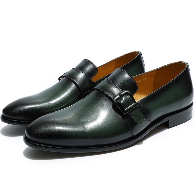 Luxury Loafers Genuine Leather Single Monk Strap Slip On Men Shoes