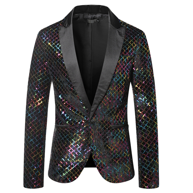Blazer argenté à carreaux à sequins