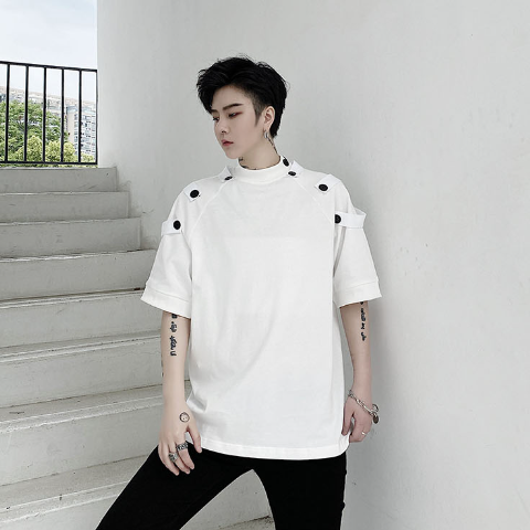 Multi-Buttons Solid Short Sleeve T-Shirt