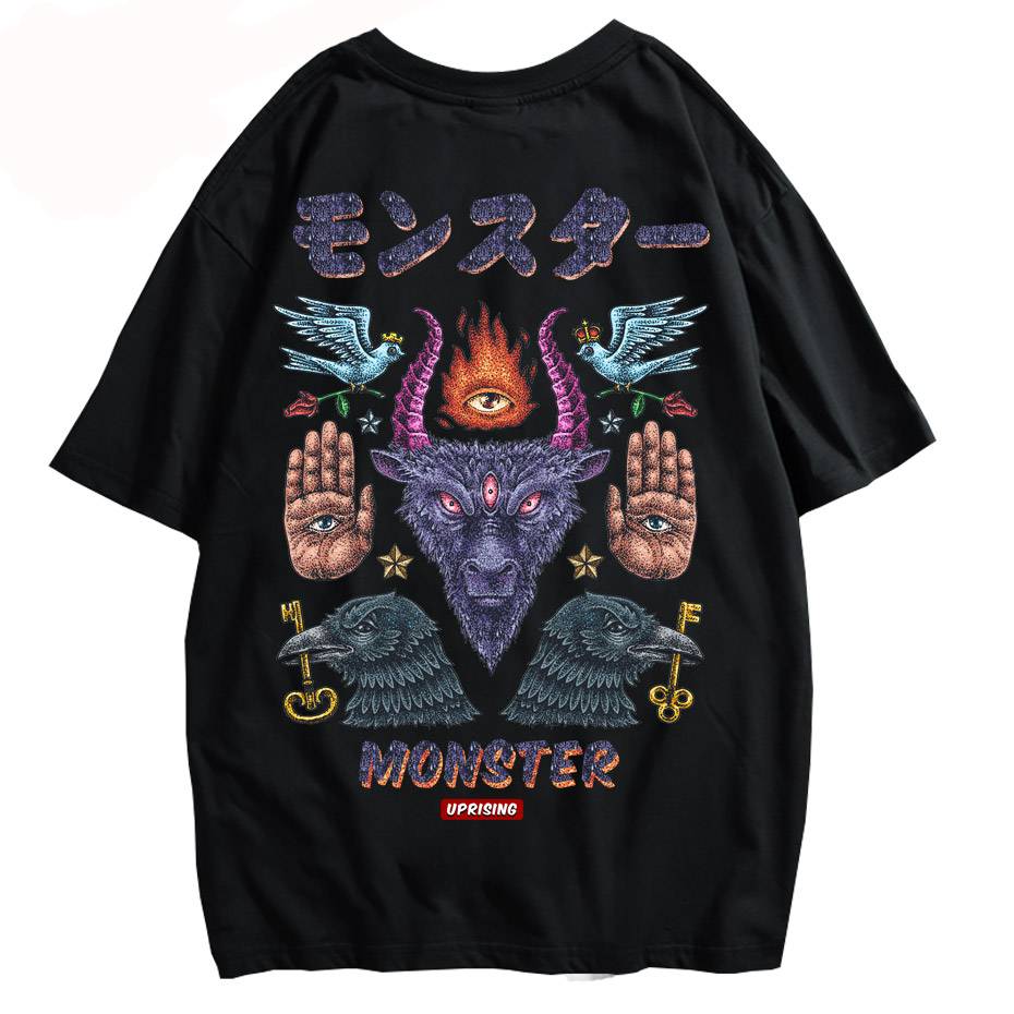 Monster Printed O-Neck Collar T-Shirt