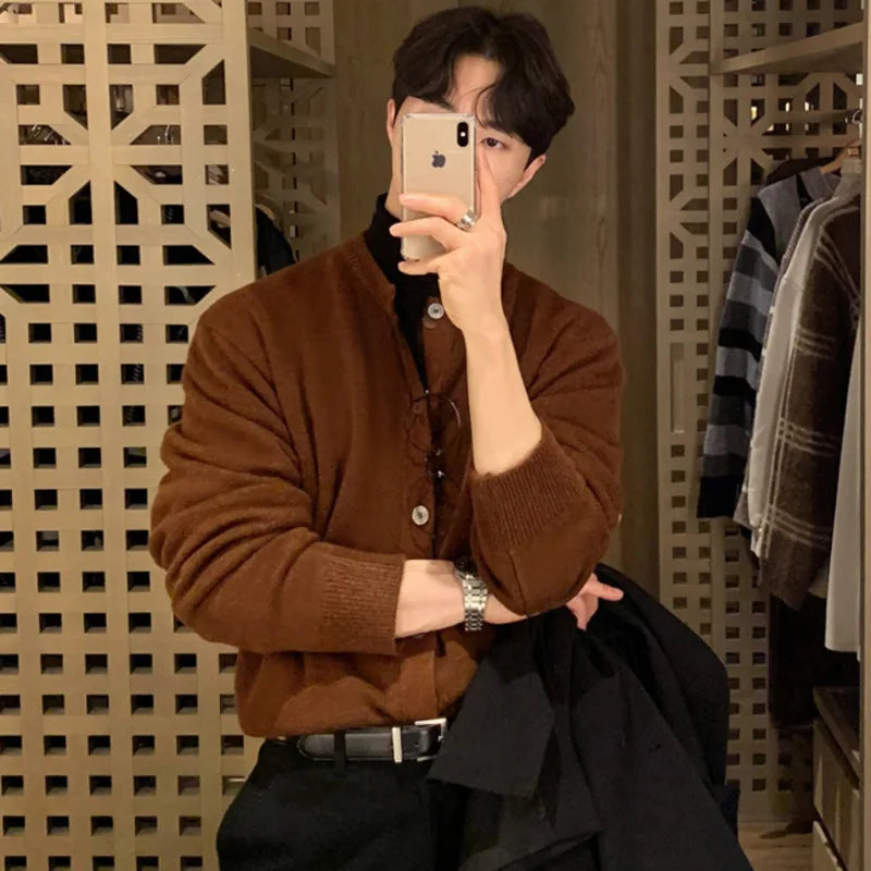 Coffee Brown Solid Knitting Cardigan