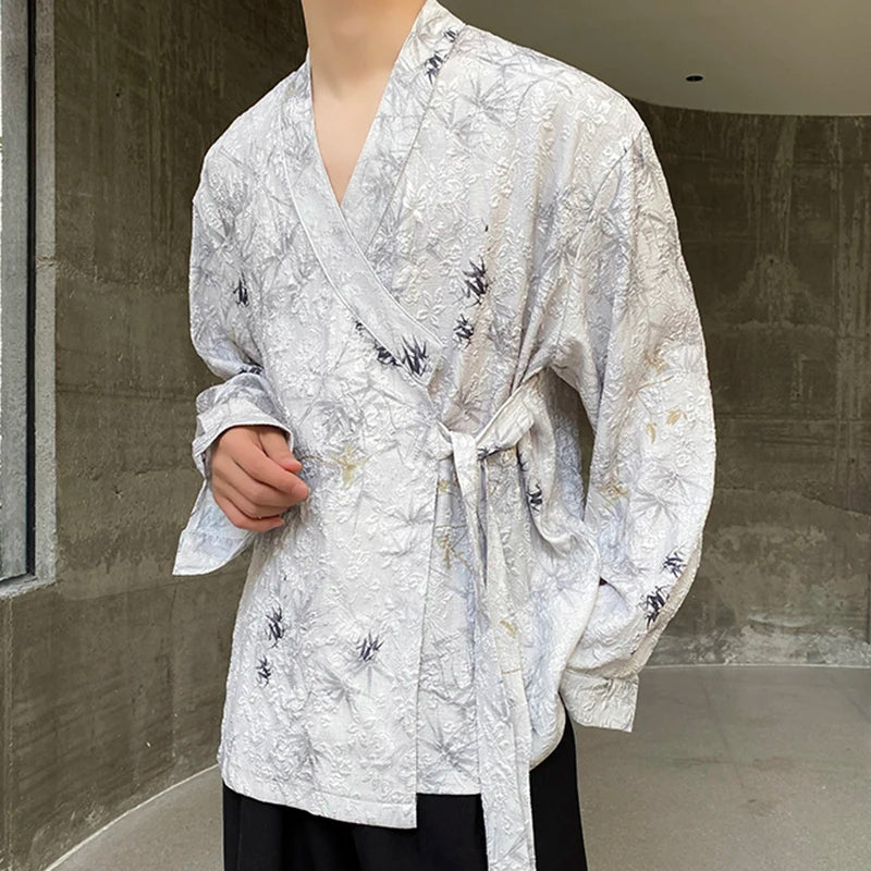 Vintage Solid Leaves Printed Lace-up Shirt