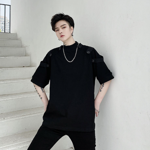 Multi-Buttons Solid Short Sleeve T-Shirt