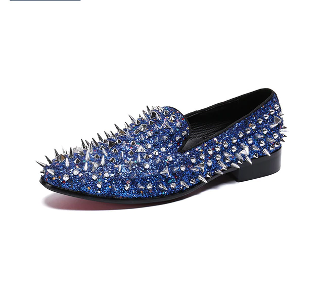 Blue Blink Full Rivets Spikes Casual Men Loafers Shoes