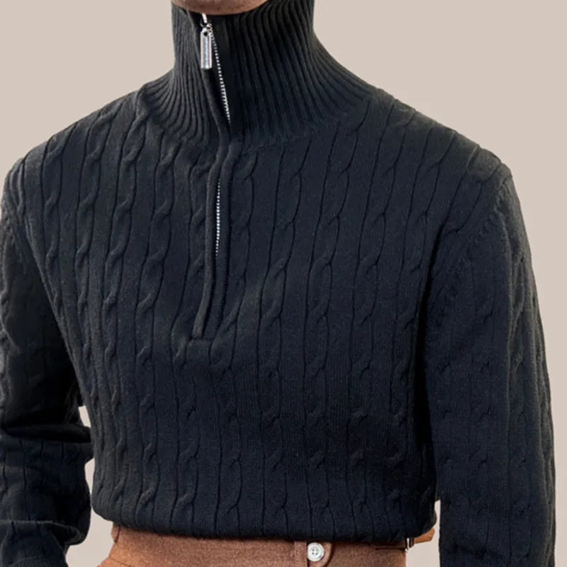 Lapel Zipper Knitted Men Sweater
