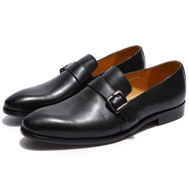Luxury Loafers Genuine Leather Single Monk Strap Slip On Men Shoes