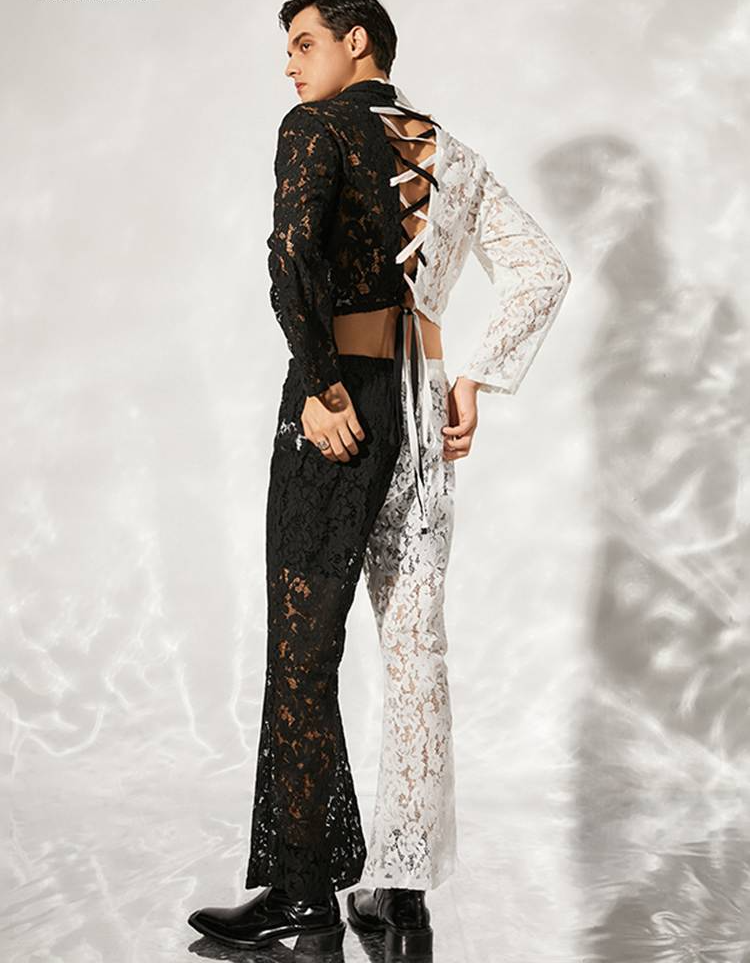 Half Lace Contras Backless Set