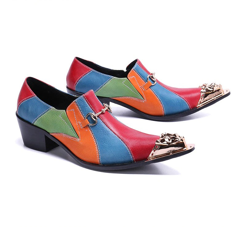 Colour Split in Pointed Metal Toe High Heels Men Shoes