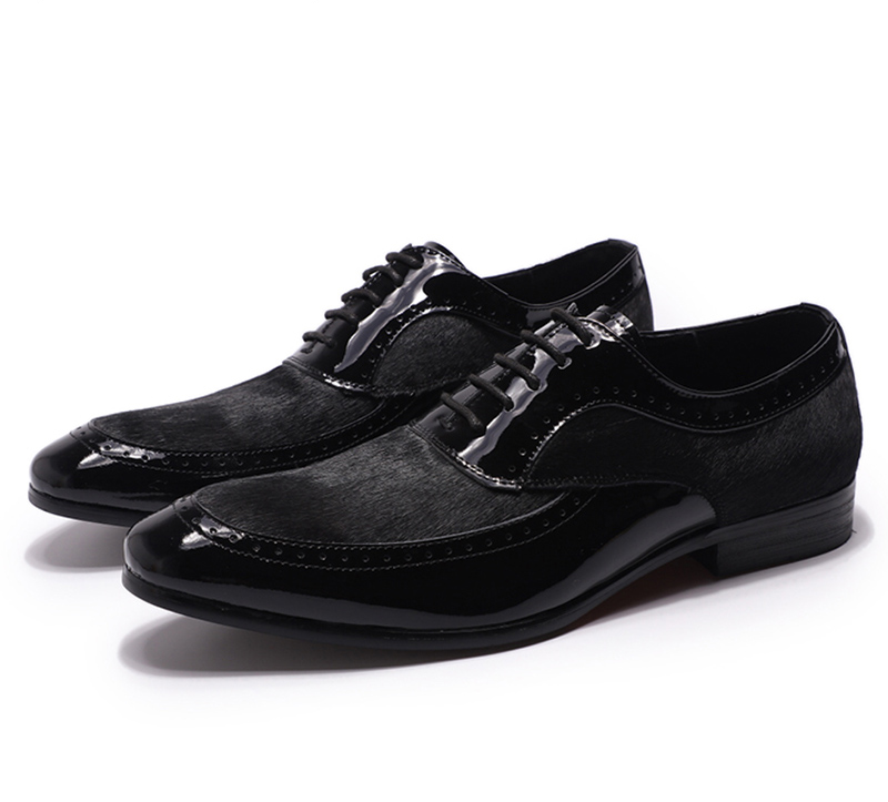 Elegantes zapatos de charol Oxford con diseño de pelo de caballo para hombres