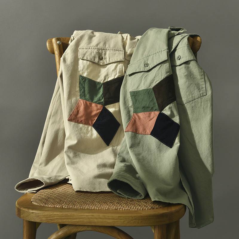 Double Pockets and Patchwork Decorated Shirt