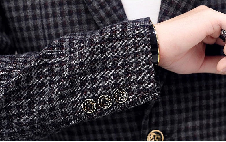Casual Elegant Solid Plaid Pattern Men Blazer - FanFreakz