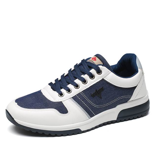 Zapatillas casuales de hombre con cordones de mezclilla semi cuero