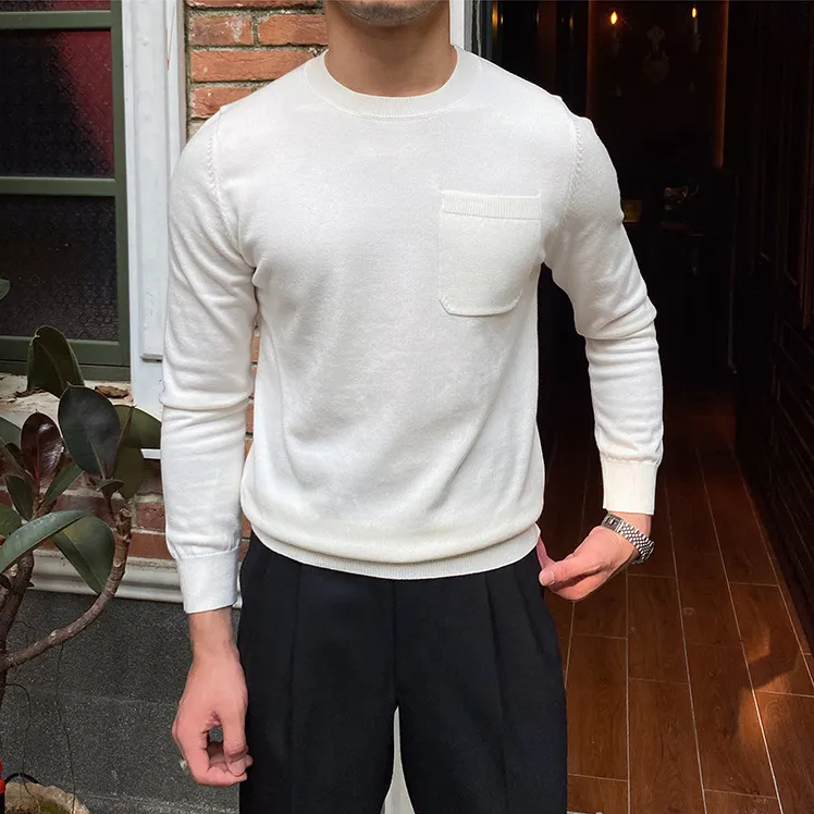 Solid O-Neck with Pocket Sweater