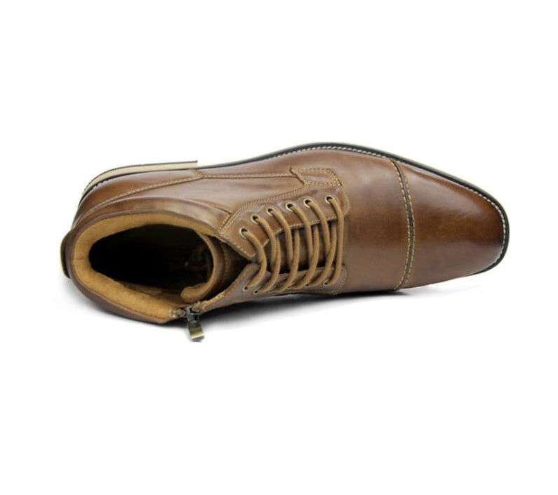 Bottes d'hiver en cuir pour hommes à bout arrondi à lacets