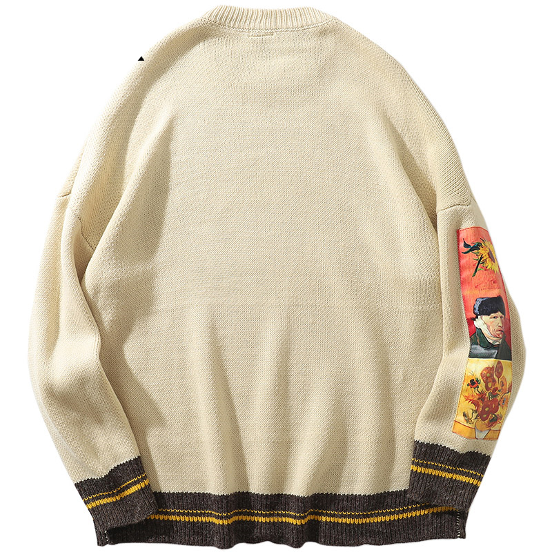 Cream Van Gogh Painting Printed Pullover Sweater