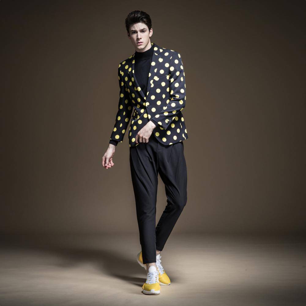 Polkadot Contrast Single Button Casual Costume Style Men Blazer