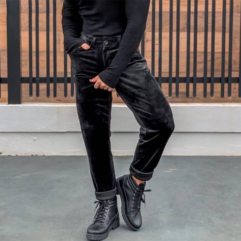 Pantalón de gamuza sintética de color liso