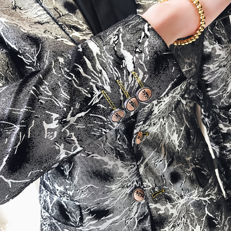Silver Flashlight Print Single Breasted Casual Style Men Blazer