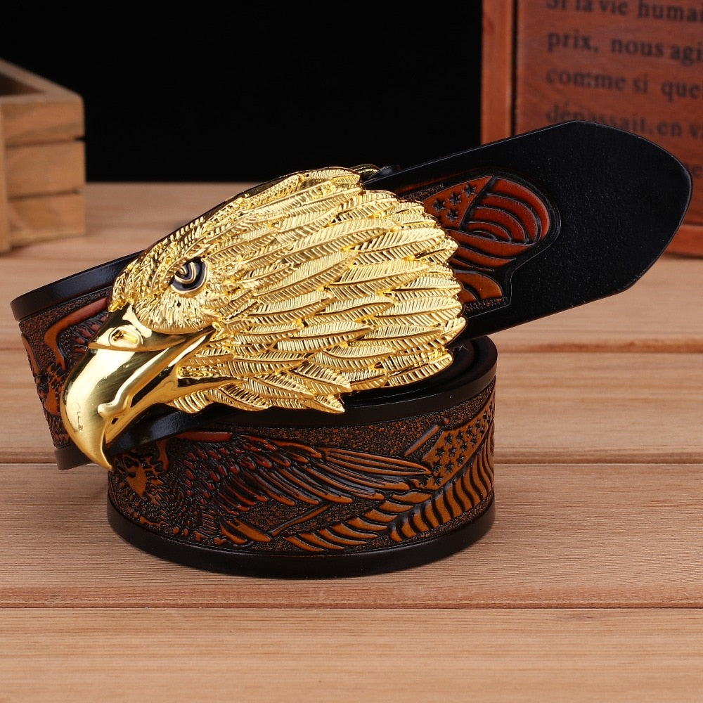 Golden Soaring Eagle Buckle Leather Belt