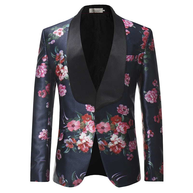 Floral Wedding Two Pieces Set Tuxedo Dress Style Men Suit