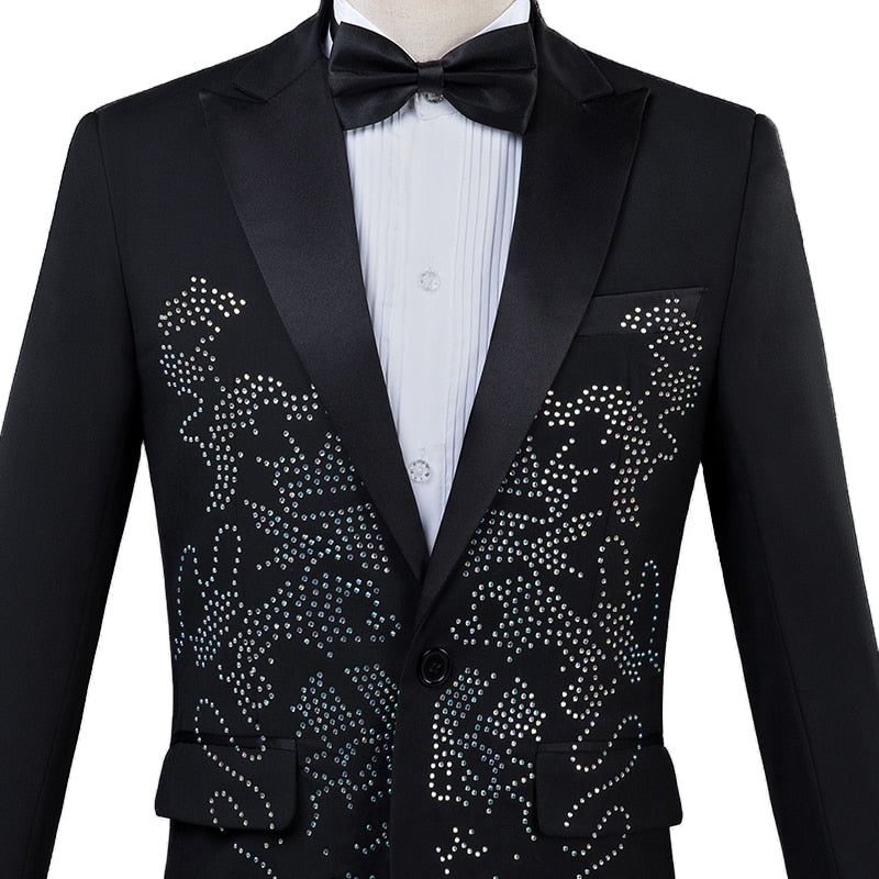 Bright Stones Sequin Stage Costume Style Men Suit (blazer, tie, and pants)