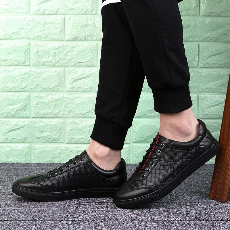 Black Woven Lace Up Flat Casual Men Sneaker
