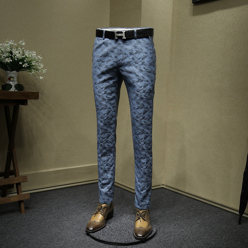 Blue Camouflage Combination Men Formal Trousers