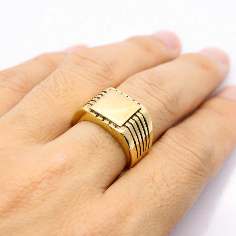 Men's High Polished Signet Solid Stainless Steel Ring 316L Stainless Steel with Gold Color - FanFreakz