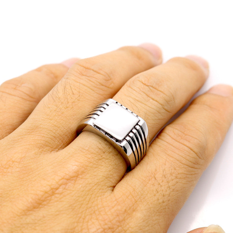 Men's High Polished Signet Solid Stainless Steel Ring 316L Stainless Steel with Gold Color - FanFreakz