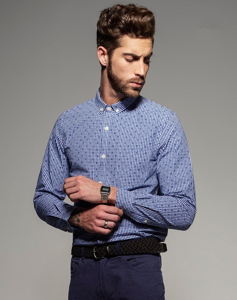 Long Sleeve Business Slim Fit Plaid Men Shirt - FanFreakz