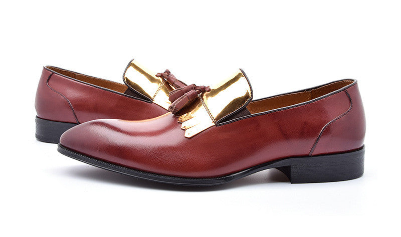 Gold Patch Tassell Men Loafers Shoes - FanFreakz