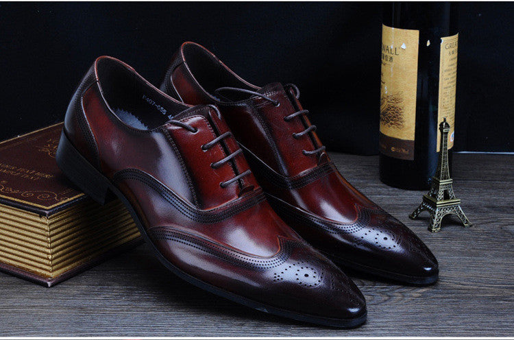 Italian Style Men Formal Lace Up Brogue Shoes with Wingtip Detail - FanFreakz