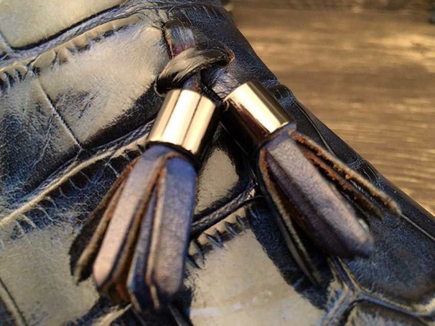 Tasselled Croco Pattern Italian Style Men Loafers Shoes - FanFreakz