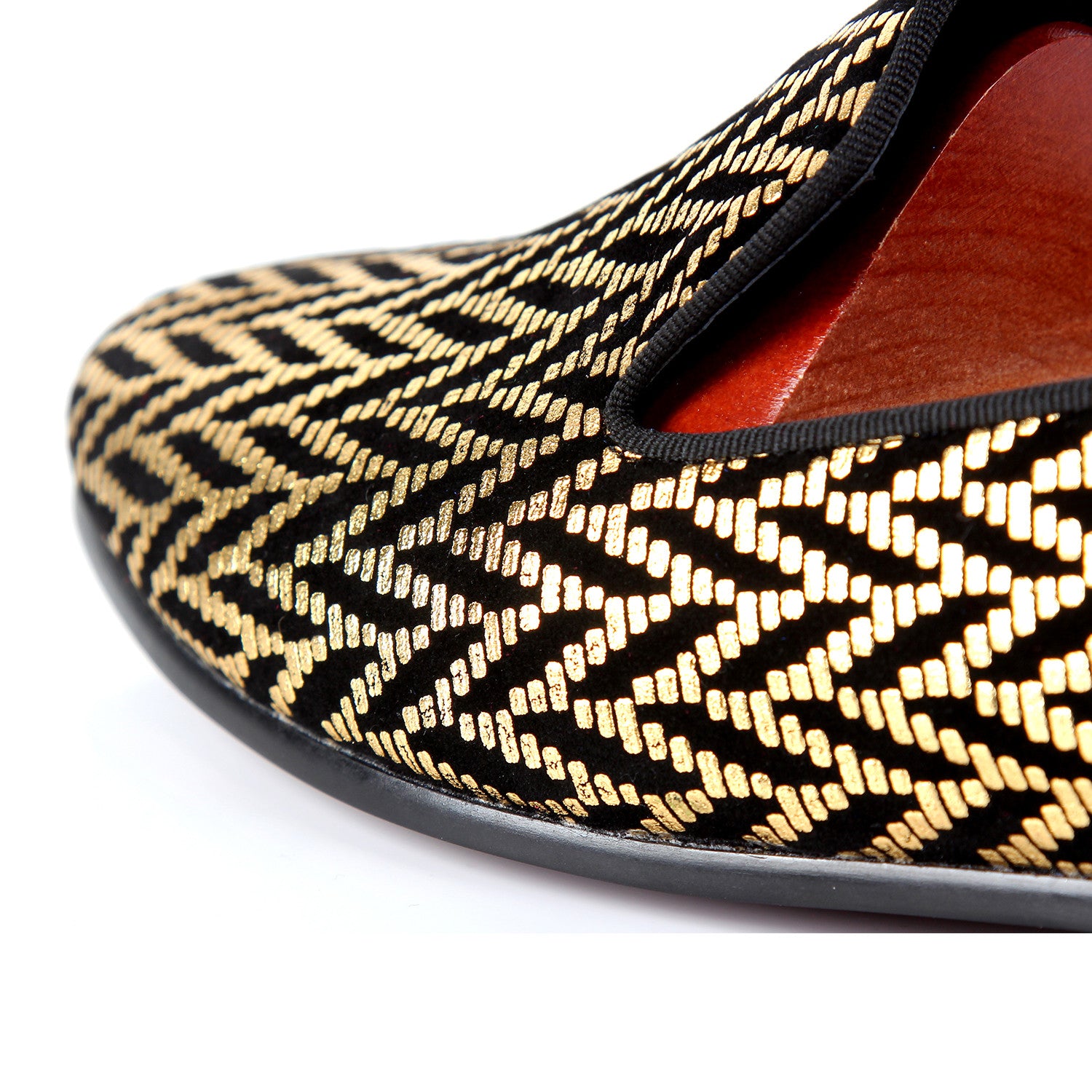 Gold Glitter Printed Men Flat Loafers Shoes - FanFreakz