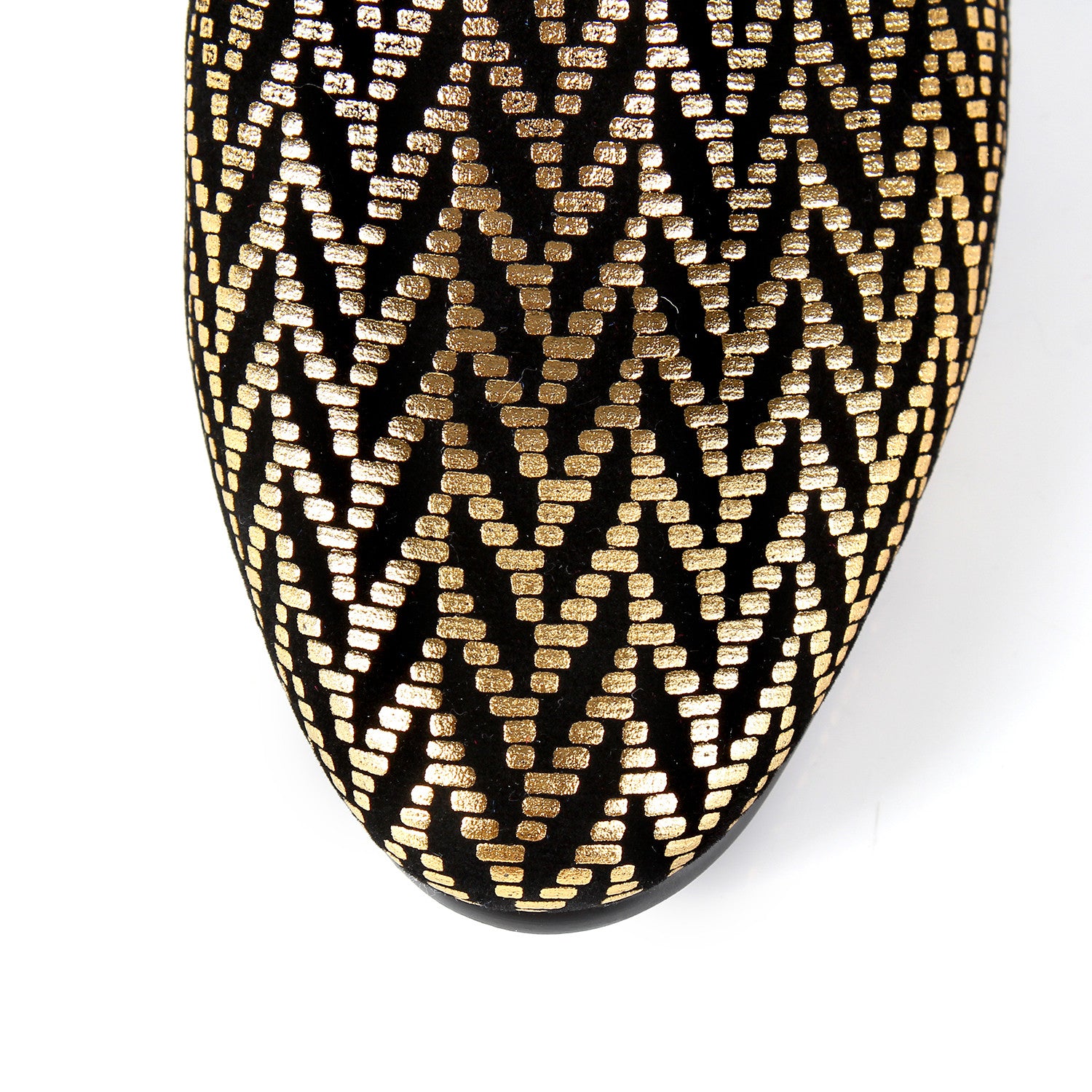 Gold Glitter Printed Men Flat Loafers Shoes - FanFreakz