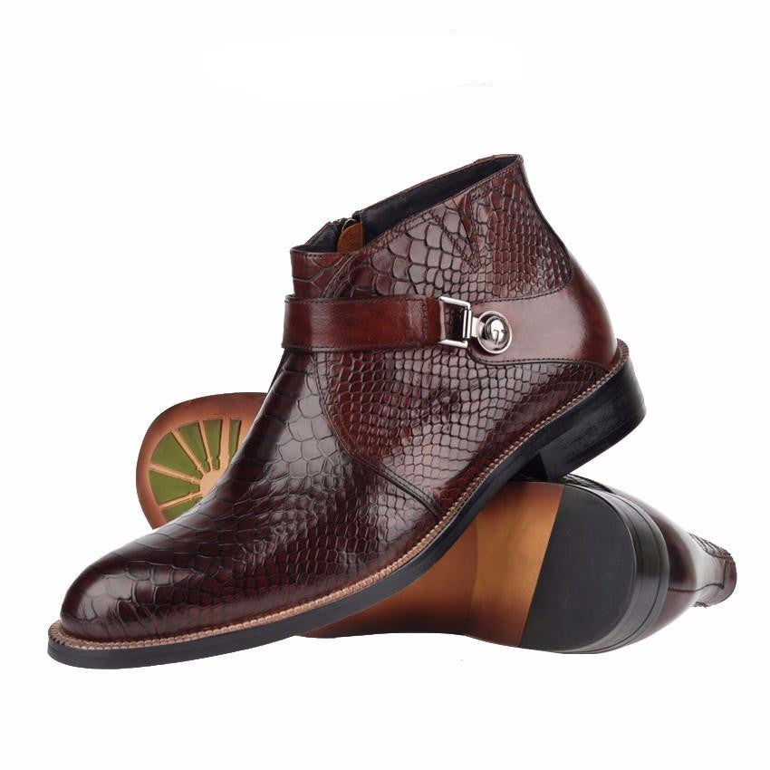 Single Strap Python Pattern Men Ankle Boots - FanFreakz