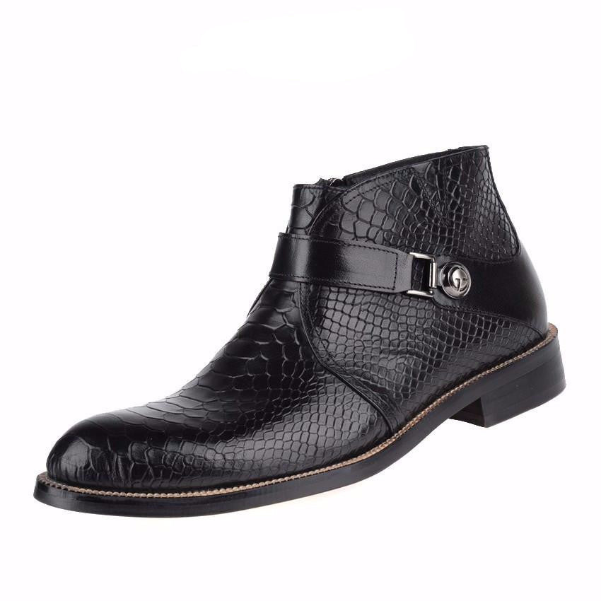 Single Strap Python Pattern Men Ankle Boots - FanFreakz