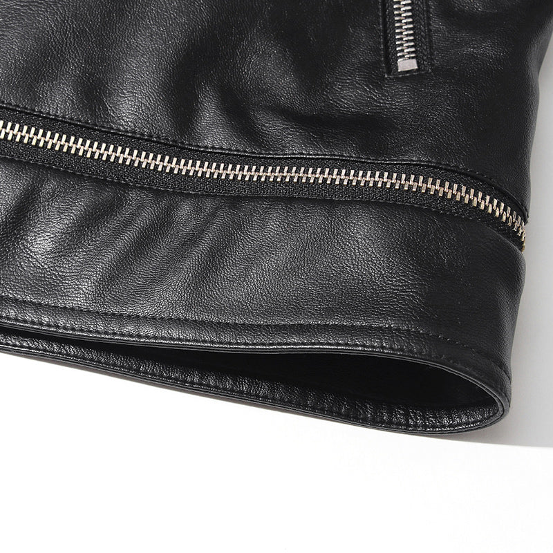 Punk Biker Style Men PU Leather Jacket with Shoulder Stitched Work Detail - FanFreakz