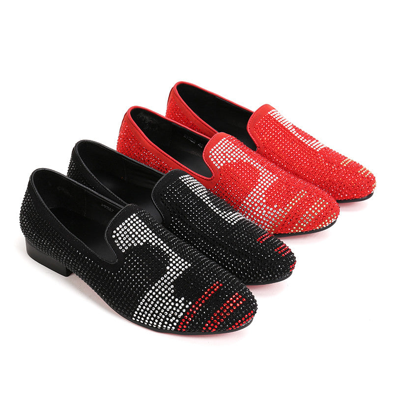 Red Bottom Rhinestones Men Loafers Slip on Shoes - FanFreakz