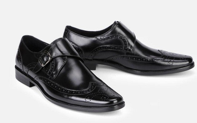 Big Buckle Monk Strap Men Brogue Shoes with Wingtip - FanFreakz